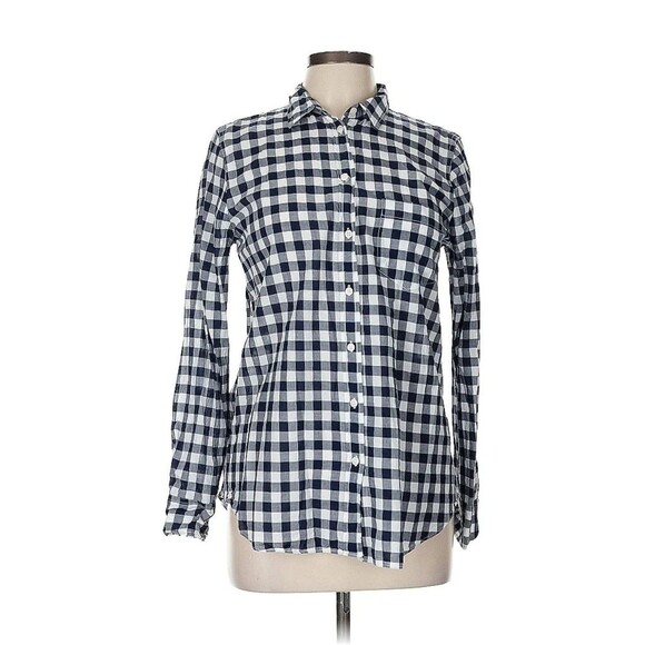 J. CREW Gingham Button Down Shirt Cotton Shirt Navy White Sz XS - Picture 1 of 9